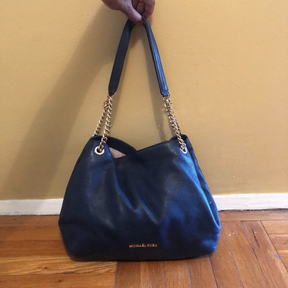 Michael Kors Navy Blue Pebbled Leather Shoulder Bag